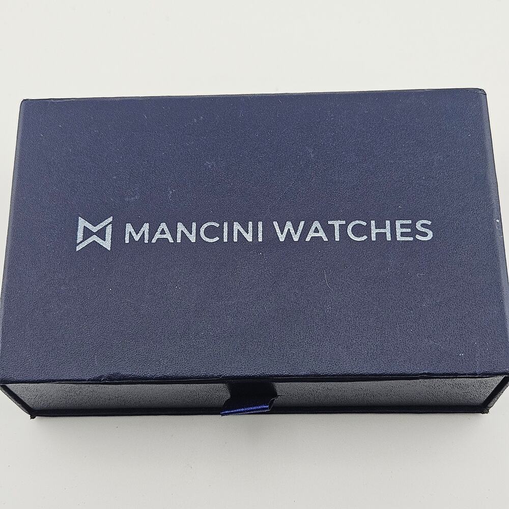 Mancini Roman Numeral Watch Gold & Metallic Blue Link Band Gift Set Bold NEW - Picture 5 of 5